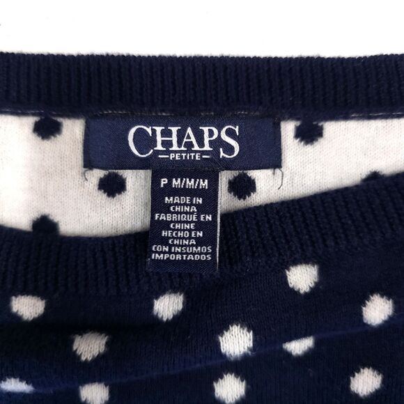 Navy Polka Dot Ruffle Sweater SzM 3/4 Sleeve Preppy Coastal Cottage Soft Stretch - Picture 9 of 13